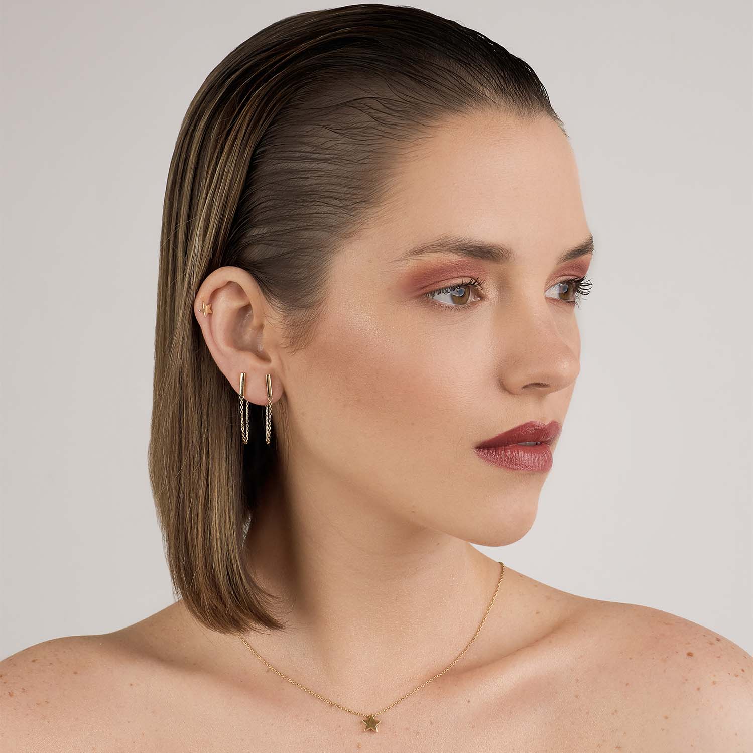 Aretes Line Cadena Oro 18k