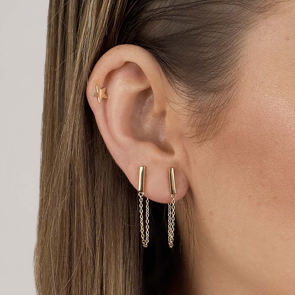 Aretes Line Cadena Oro 18k